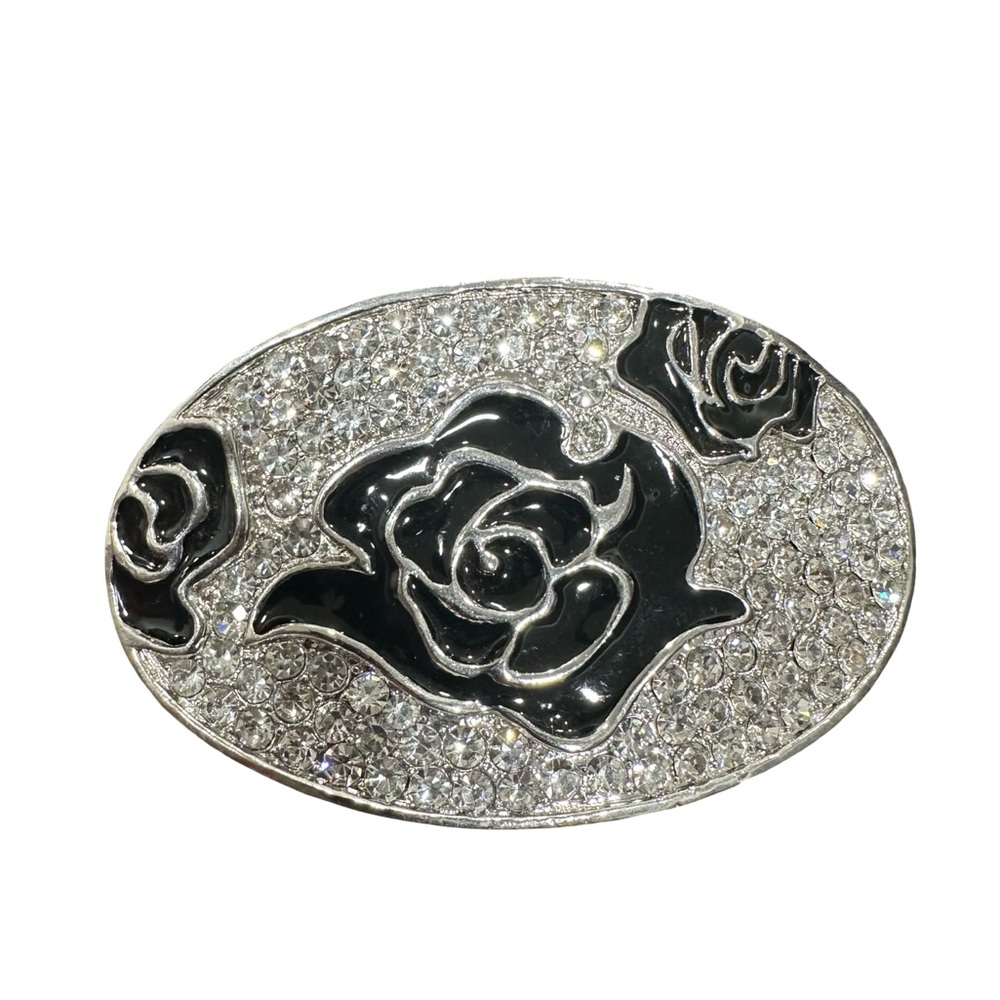 Elegant Black and Silver Rose Belt Buckle